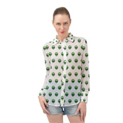 Aliens Ufo Fantasy Pattern Long Sleeve Chiffon Shirt