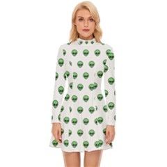 Aliens Ufo Fantasy Pattern Long Sleeve Velour Longline Dress