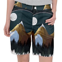 Mountains Forest Moon Stars View Pocket Shorts by Wegoenart