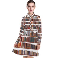 Books Shelves Bookshelves Bookcase 634 Long Sleeve Chiffon Shirt Dress by Wegoenart