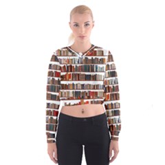 Books Shelves Bookshelves Bookcase 634 Cropped Sweatshirt by Wegoenart