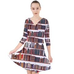 Books Shelves Bookshelves Bookcase 634 Quarter Sleeve Front Wrap Dress by Wegoenart