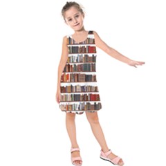 Books Shelves Bookshelves Bookcase 634 Kids  Sleeveless Dress by Wegoenart