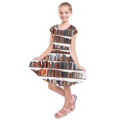 Books Shelves Bookshelves Bookcase 634 Kids  Short Sleeve Dress by Wegoenart