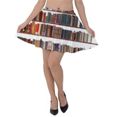 Books Shelves Bookshelves Bookcase 634 Velvet Skater Skirt by Wegoenart