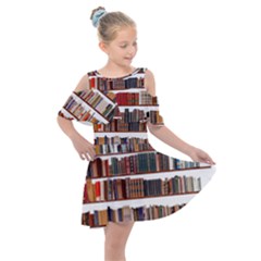 Books Shelves Bookshelves Bookcase 634 Kids  Shoulder Cutout Chiffon Dress by Wegoenart