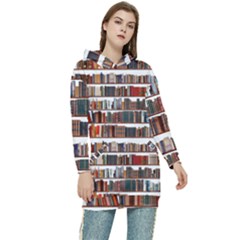 Books Shelves Bookshelves Bookcase 634 Women s Long Oversized Pullover Hoodie by Wegoenart