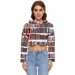 Books Shelves Bookshelves Bookcase 634 Women s Lightweight Cropped Hoodie by Wegoenart