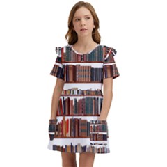 Books Shelves Bookshelves Bookcase 634 Kids  Frilly Sleeves Pocket Dress by Wegoenart