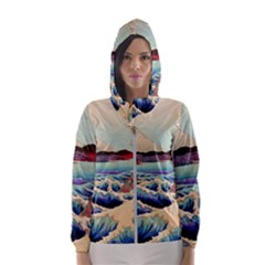 Wave Japanese Mount Fuji Women s Hooded Windbreaker