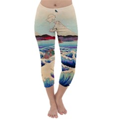 Wave Japanese Mount Fuji Capri Winter Leggings 