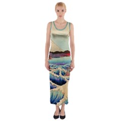 Wave Japanese Mount Fuji Fitted Maxi Dress