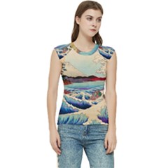 Wave Japanese Mount Fuji Women s Raglan Cap Sleeve Tee