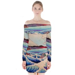 Wave Japanese Mount Fuji Long Sleeve Off Shoulder Dress