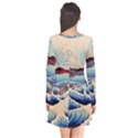 Wave Japanese Mount Fuji Long Sleeve V-neck Flare Dress View2