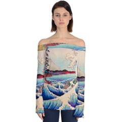 Wave Japanese Mount Fuji Off Shoulder Long Sleeve Top by Wegoenart