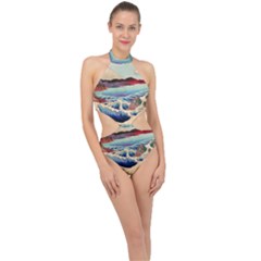 Wave Japanese Mount Fuji Halter Side Cut Swimsuit by Wegoenart