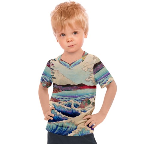 Wave Japanese Mount Fuji Kids  Sports Tee by Wegoenart