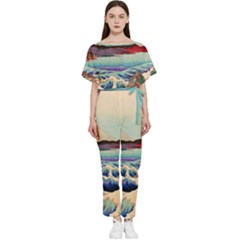 Wave Japanese Mount Fuji Batwing Lightweight Chiffon Jumpsuit