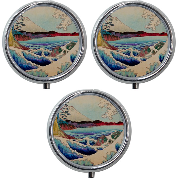 Wave Japanese Mount Fuji Mini Round Pill Box (Pack of 3)