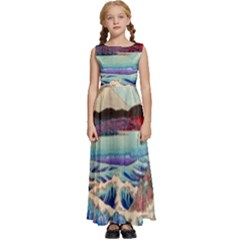 Wave Japanese Mount Fuji Kids  Satin Sleeveless Maxi Dress