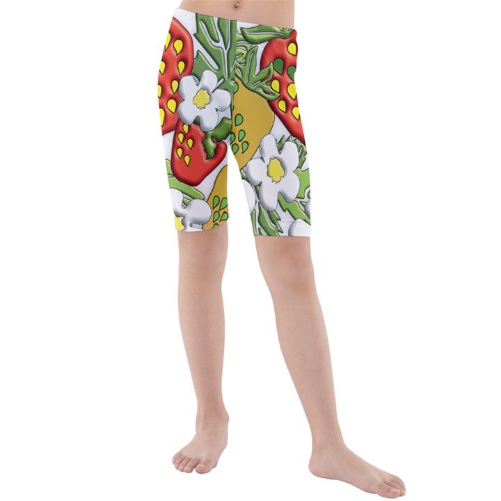 Strawberries Berry Strawberry Leaves Kids  Mid Length Swim Shorts