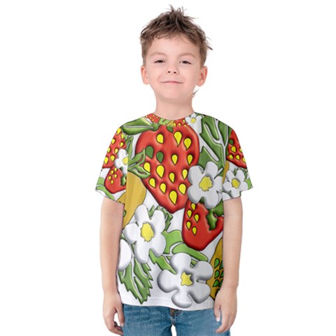 Strawberries Berry Strawberry Leaves Kids  Cotton Tee by Wegoenart