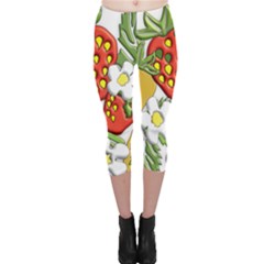 Strawberries Berry Strawberry Leaves Capri Leggings  by Wegoenart