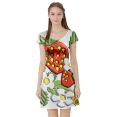 Strawberries Berry Strawberry Leaves Short Sleeve Skater Dress by Wegoenart