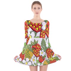 Strawberries Berry Strawberry Leaves Long Sleeve Velvet Skater Dress by Wegoenart