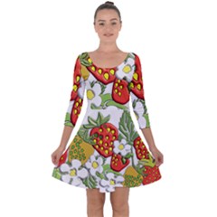 Strawberries Berry Strawberry Leaves Quarter Sleeve Skater Dress by Wegoenart