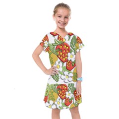 Strawberries Berry Strawberry Leaves Kids  Drop Waist Dress by Wegoenart