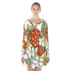 Strawberries Berry Strawberry Leaves Long Sleeve Velvet V-neck Dress by Wegoenart