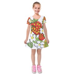 Strawberries Berry Strawberry Leaves Kids  Short Sleeve Velvet Dress by Wegoenart