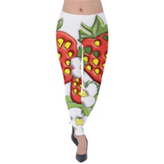 Strawberries Berry Strawberry Leaves Velvet Leggings by Wegoenart