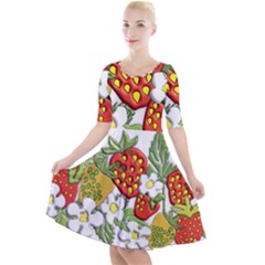 Strawberries Berry Strawberry Leaves Quarter Sleeve A-line Dress by Wegoenart