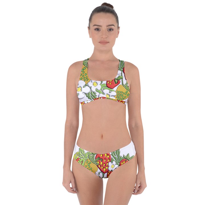 Strawberries Berry Strawberry Leaves Criss Cross Bikini Set