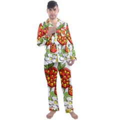 Strawberries Berry Strawberry Leaves Men s Long Sleeve Satin Pajamas Set by Wegoenart