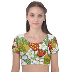 Strawberries Berry Strawberry Leaves Velvet Short Sleeve Crop Top  by Wegoenart