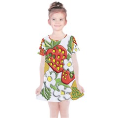 Strawberries Berry Strawberry Leaves Kids  Simple Cotton Dress by Wegoenart