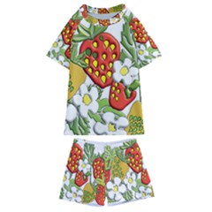 Strawberries Berry Strawberry Leaves Kids  Swim Tee And Shorts Set by Wegoenart