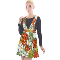 Strawberries Berry Strawberry Leaves Plunge Pinafore Velour Dress by Wegoenart