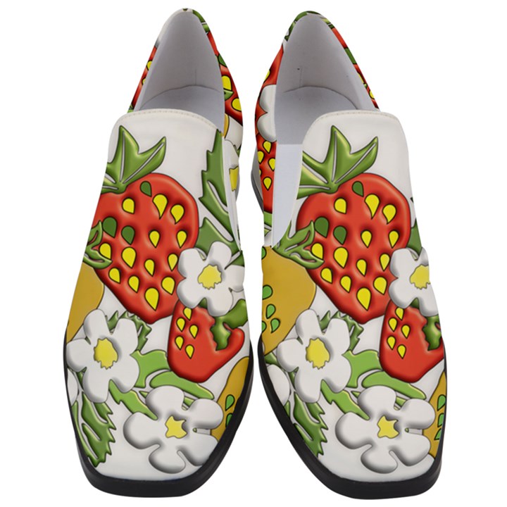 Strawberries Berry Strawberry Leaves Women Slip On Heel Loafers