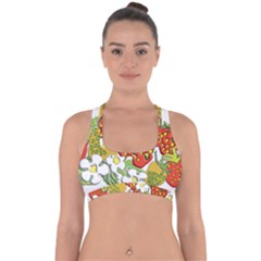 Strawberries Berry Strawberry Leaves Cross Back Hipster Bikini Top  by Wegoenart