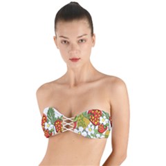 Strawberries Berry Strawberry Leaves Twist Bandeau Bikini Top by Wegoenart