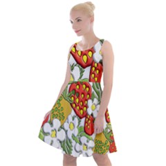 Strawberries Berry Strawberry Leaves Knee Length Skater Dress by Wegoenart