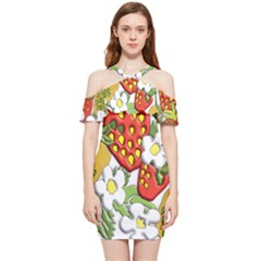 Strawberries Berry Strawberry Leaves Shoulder Frill Bodycon Summer Dress by Wegoenart