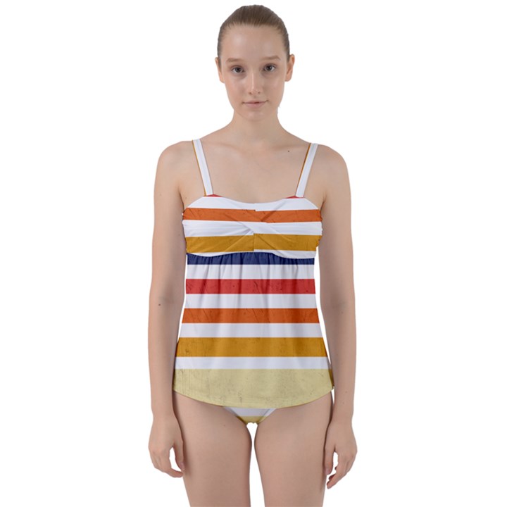 Illustration Retro Sun Sunset Vintage Graphic Twist Front Tankini Set