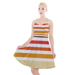 Illustration Retro Sun Sunset Vintage Graphic Halter Party Swing Dress  by Wegoenart