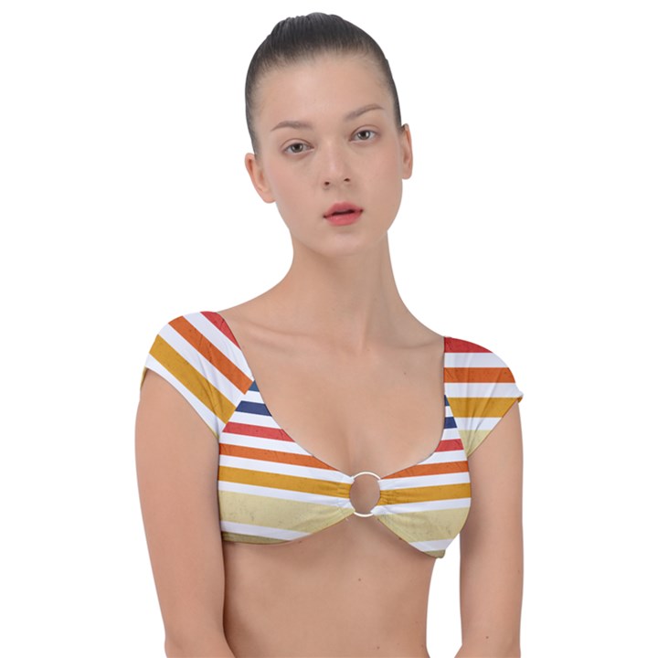 Illustration Retro Sun Sunset Vintage Graphic Cap Sleeve Ring Bikini Top